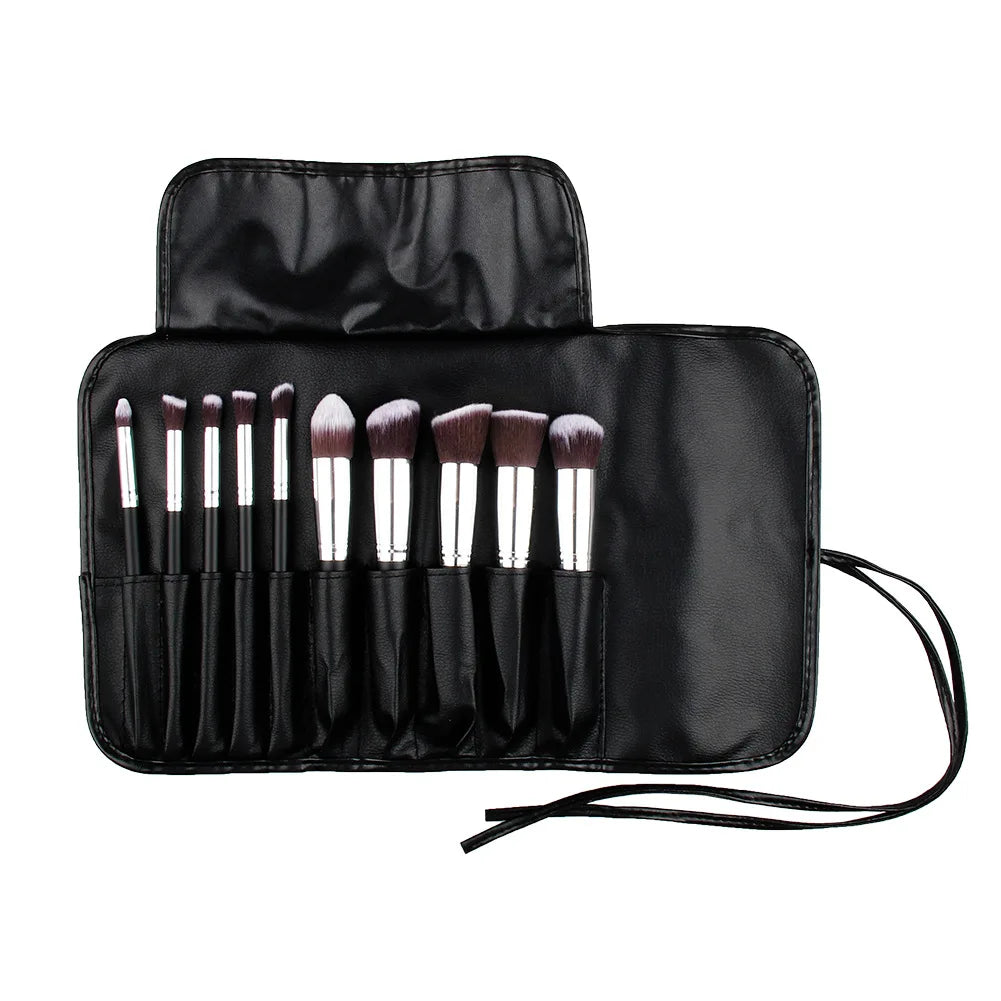 10pcs high quality make up black handle brushes luxury professional makeup brush set with bag