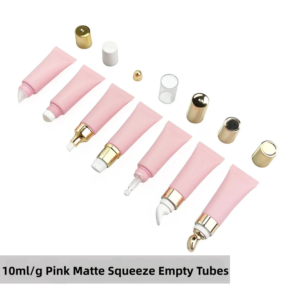 cosmetics package 10ml mixed color hose tube metal applicator ceramic head squeeze lip gloss empty tube