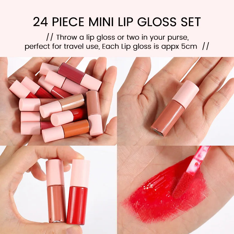 24 pcs small tube matte liquid lipstick set waterproof lipstick glossy lipgloss kit