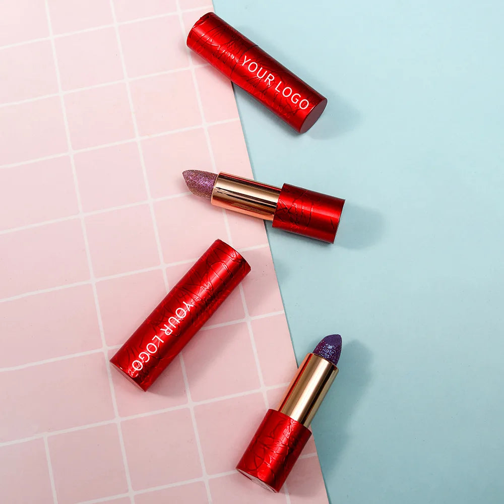 long-lasting pigmented pearl lipstick with diamond glitter waterproof metallic finish solid lip stick