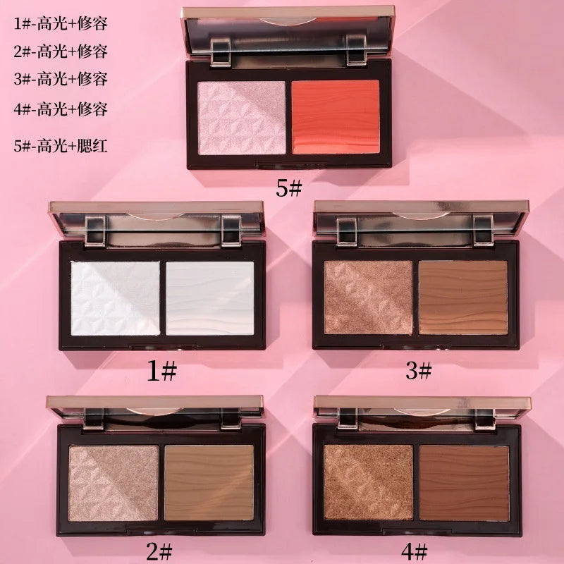 highlighter contour palette waterproof high pigment 2 in 1 shimmer matte highlighter blush bronzer palette