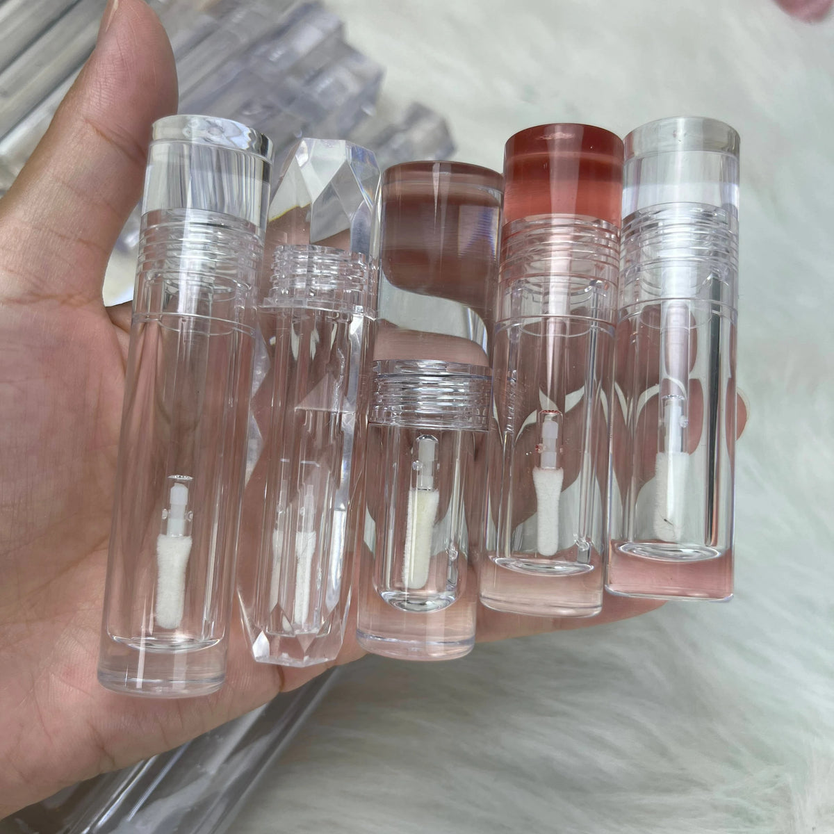 flat doe foot applicator cylinder lip gloss container full clear transparent lipgloss tubes with brush