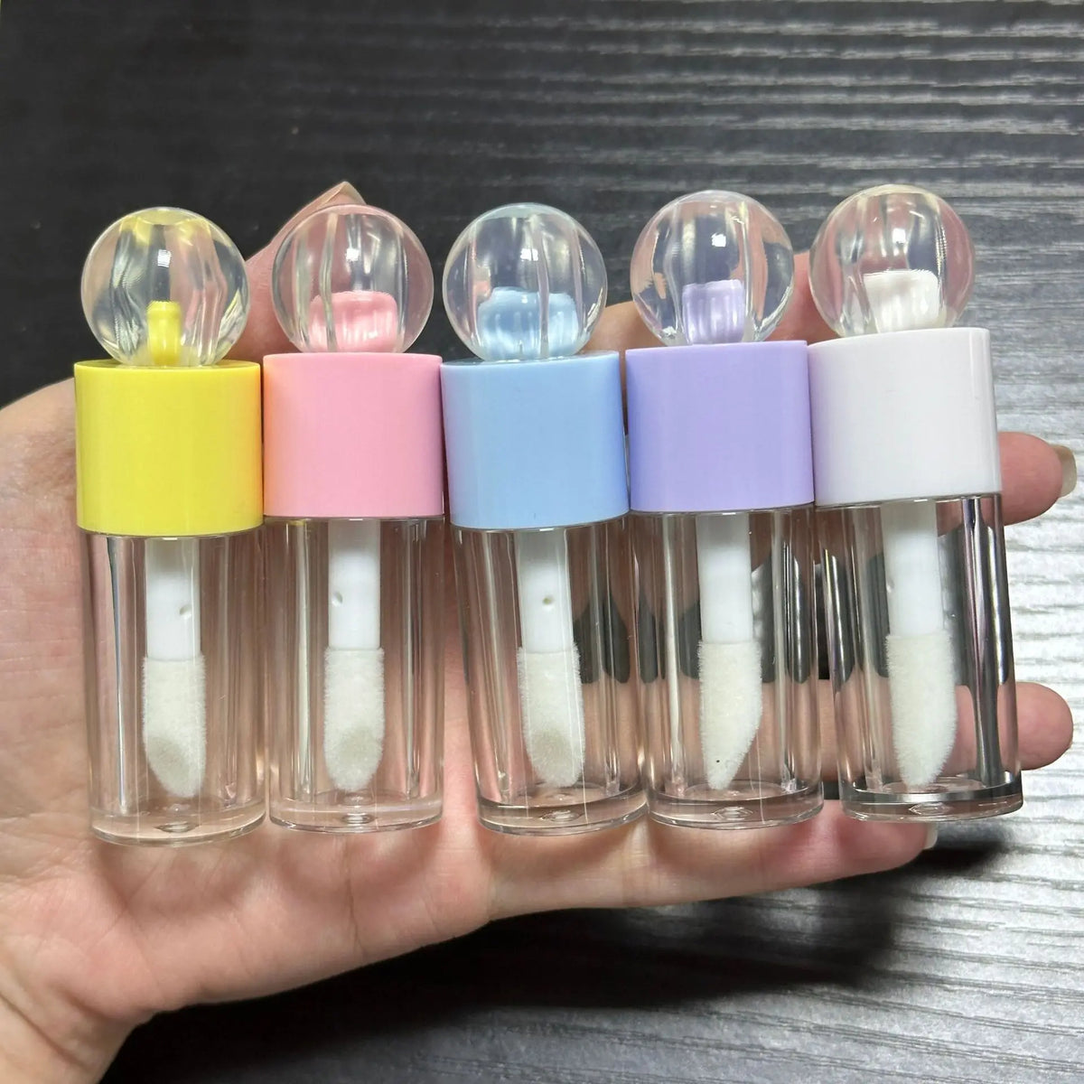 6ml containers 5ml cosmetics packaging 4ml pink lip oil clear tube big brush key chain ball heart shape lipgloss lip glo
