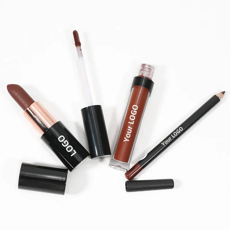 lip kit 10 colors high pigment long lasting lip gloss lipliner lip stick set