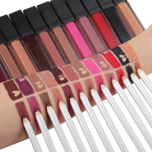 waterproof 12 colors matte lipliner pencils makeup lipstick kit lip beauty liquid lipstick and lipliner set with box