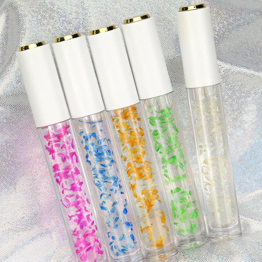 natural lip gloss with dry flower inside lip oil moisturizer clear lipgloss
