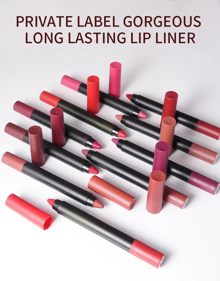 18 colors black matte finish lipliner pencil waterproof smooth non-stick cup long lasting lip liner