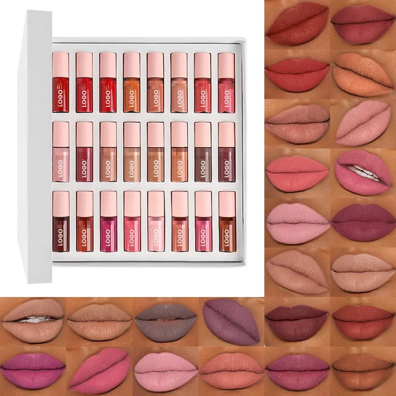 24 pcs small tube matte liquid lipstick set waterproof lipstick glossy lipgloss kit