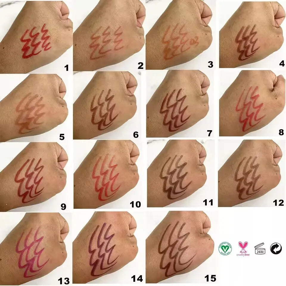 Retractable waterproof lip liner pencil with sharpener in multiple colors