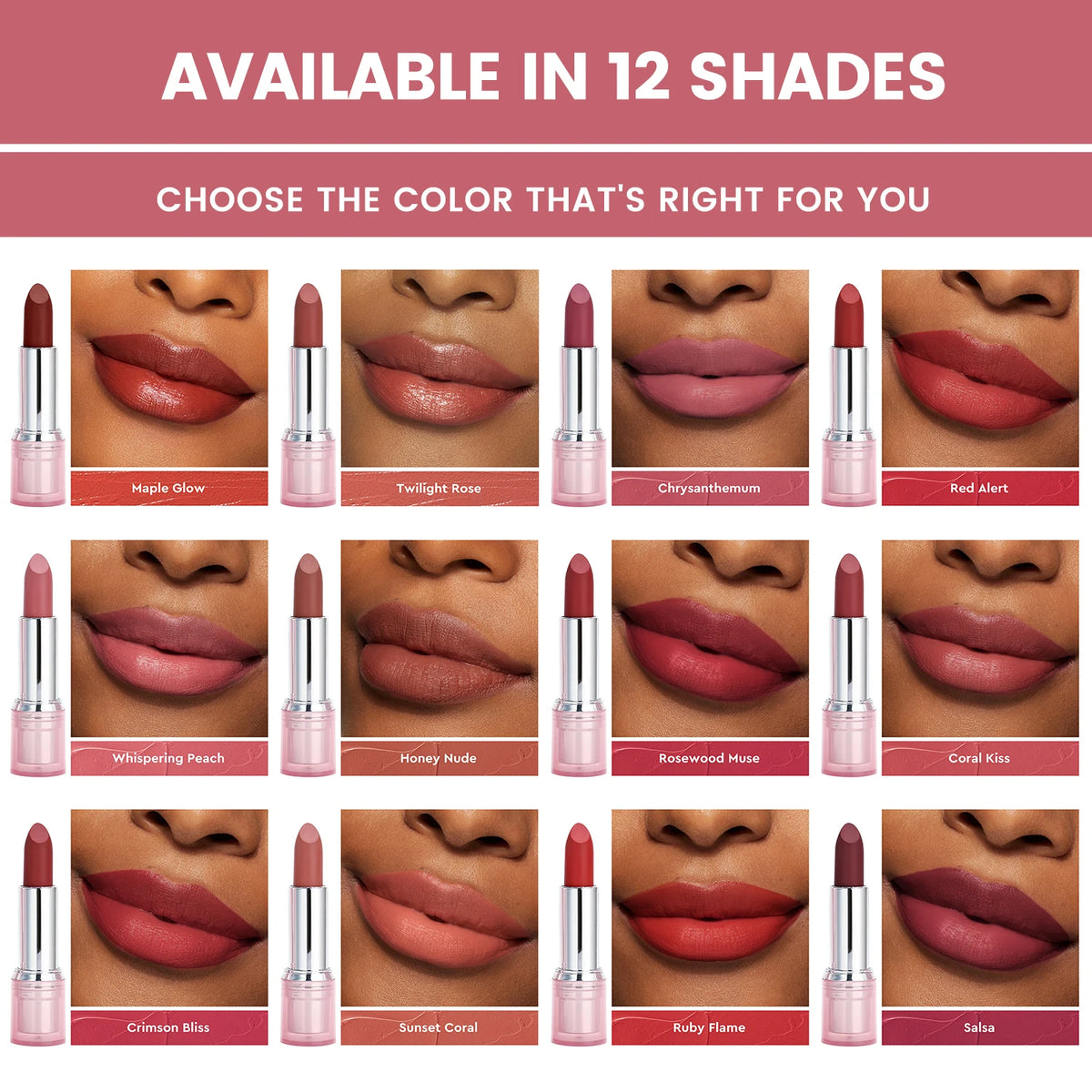 Lipsticks 12 Colors Matte High Color Rendering Long Lasting Waterproof Vegan Lipstick
