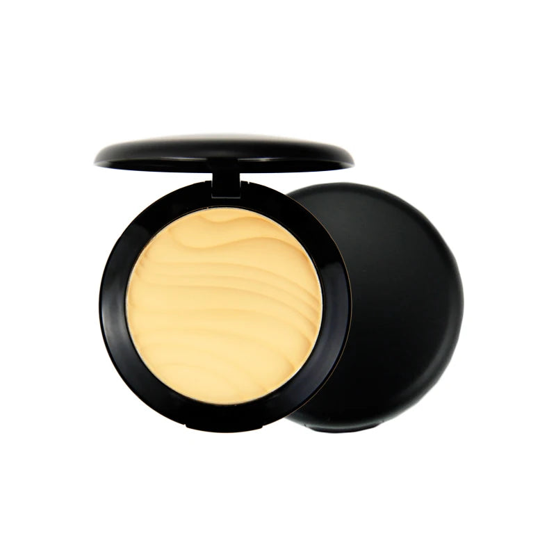 black container face makeup 5 colors oil control long lasting waterproof matte pressed powder with puff