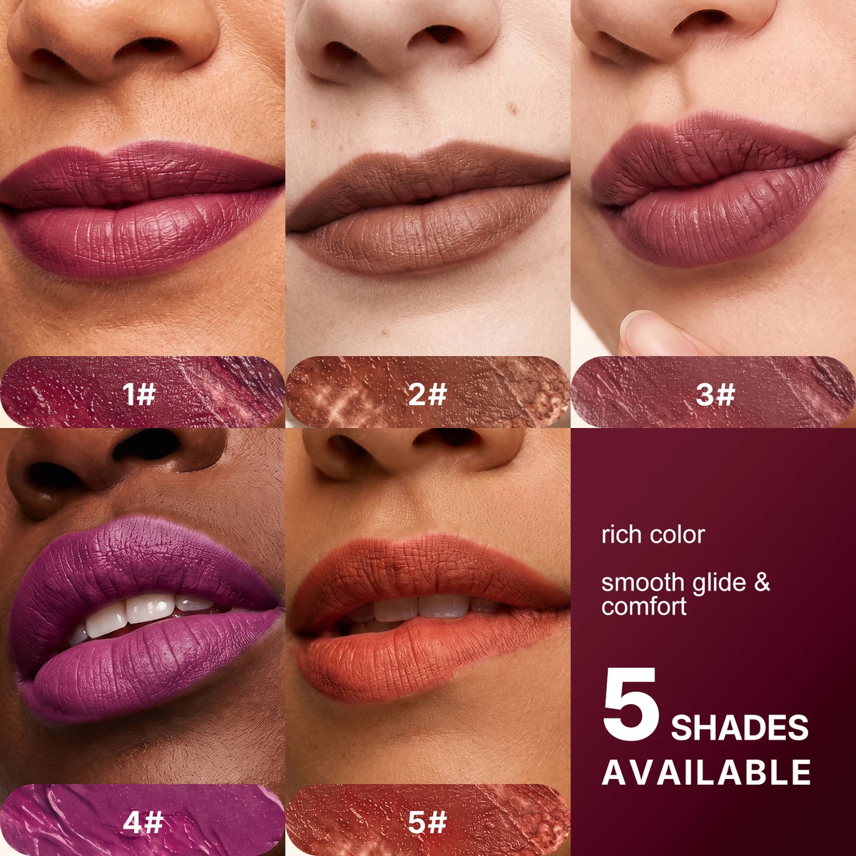 Moisturizing waterproof lipstick 5 colors