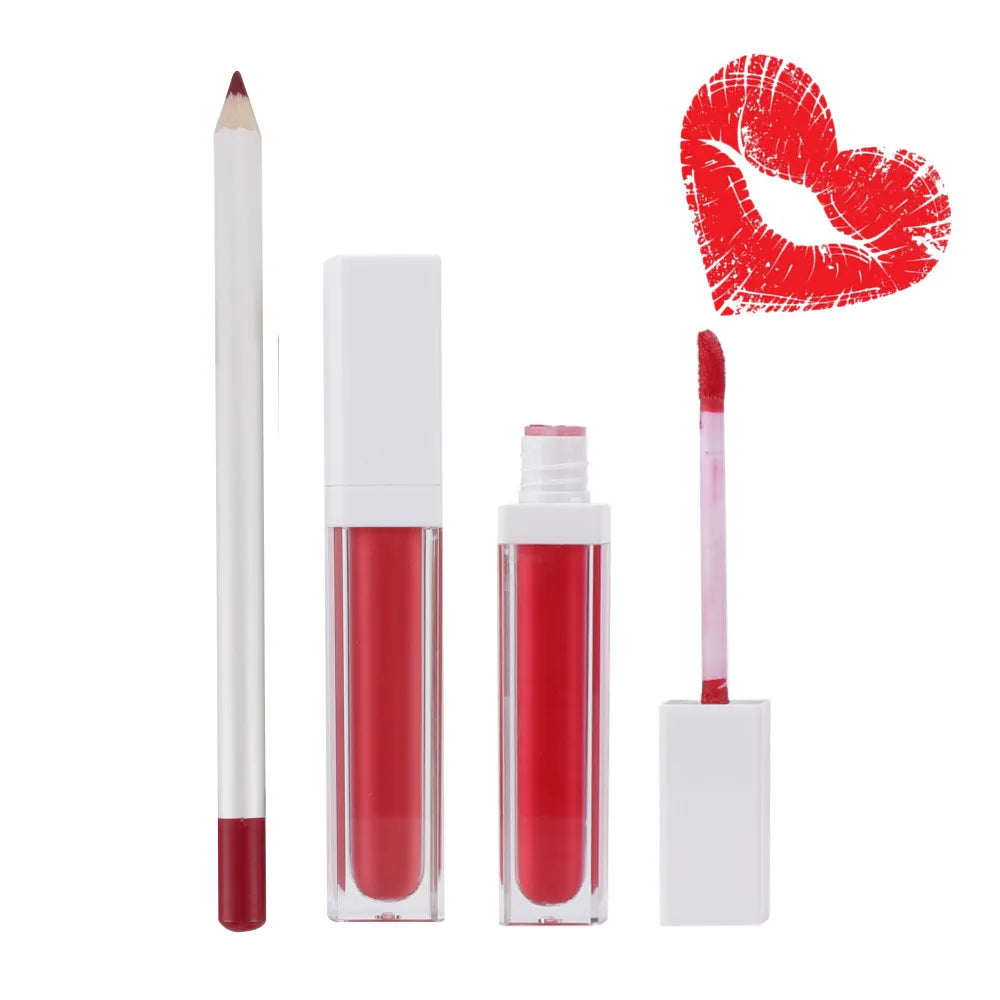 new style 8 colors non-stick cup matte lip gloss lipliner pencil long lasting 3 in 1 set matte lip kit lipstick lip line