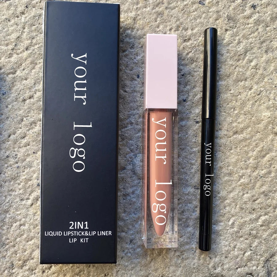 vegan high quality lips cosmetics matte liquid lipstick with lip liner makeup lipstick lip pencil kit