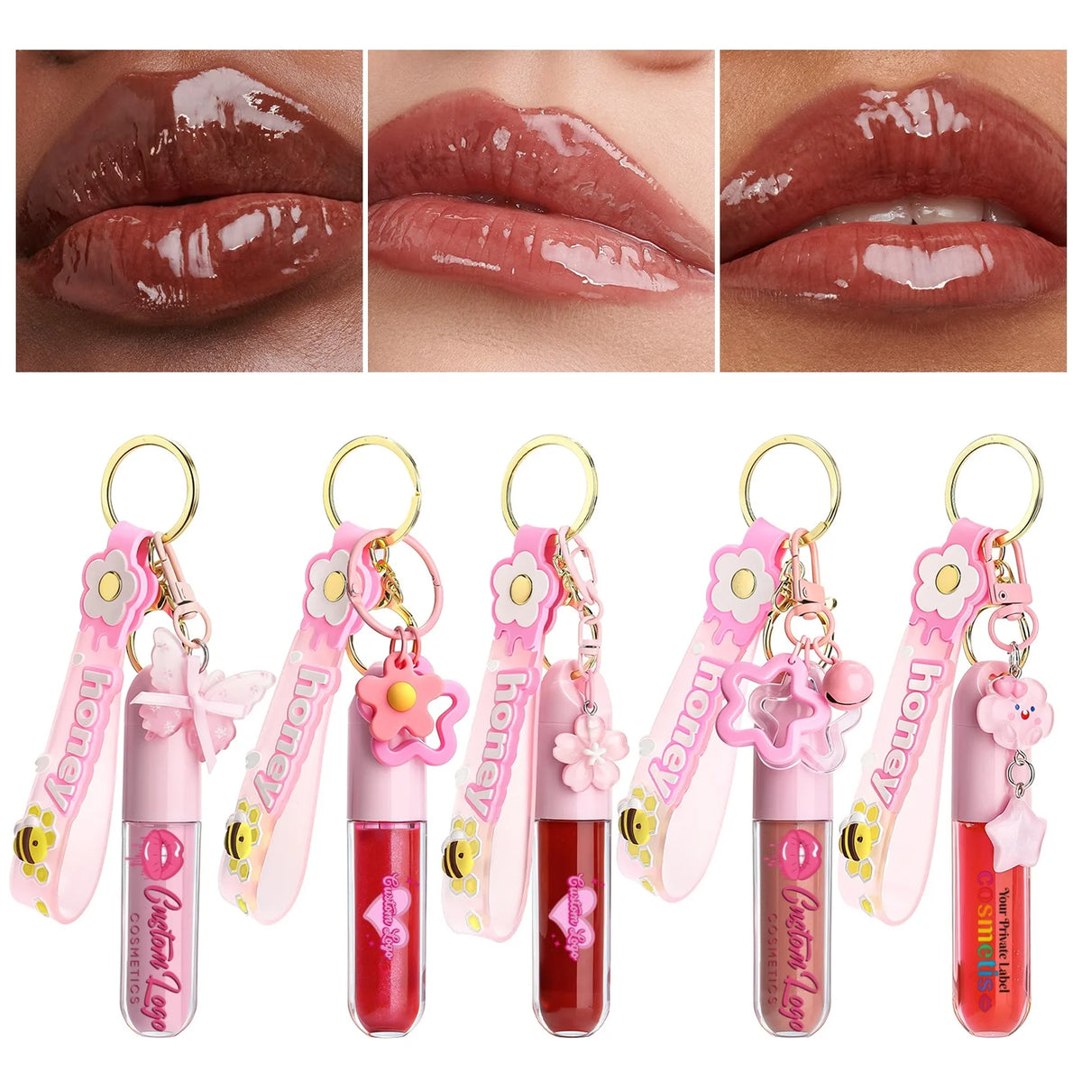 moisturizing keychain lip gloss hydrating lip shine for travel portable non-sticky charm lipgloss