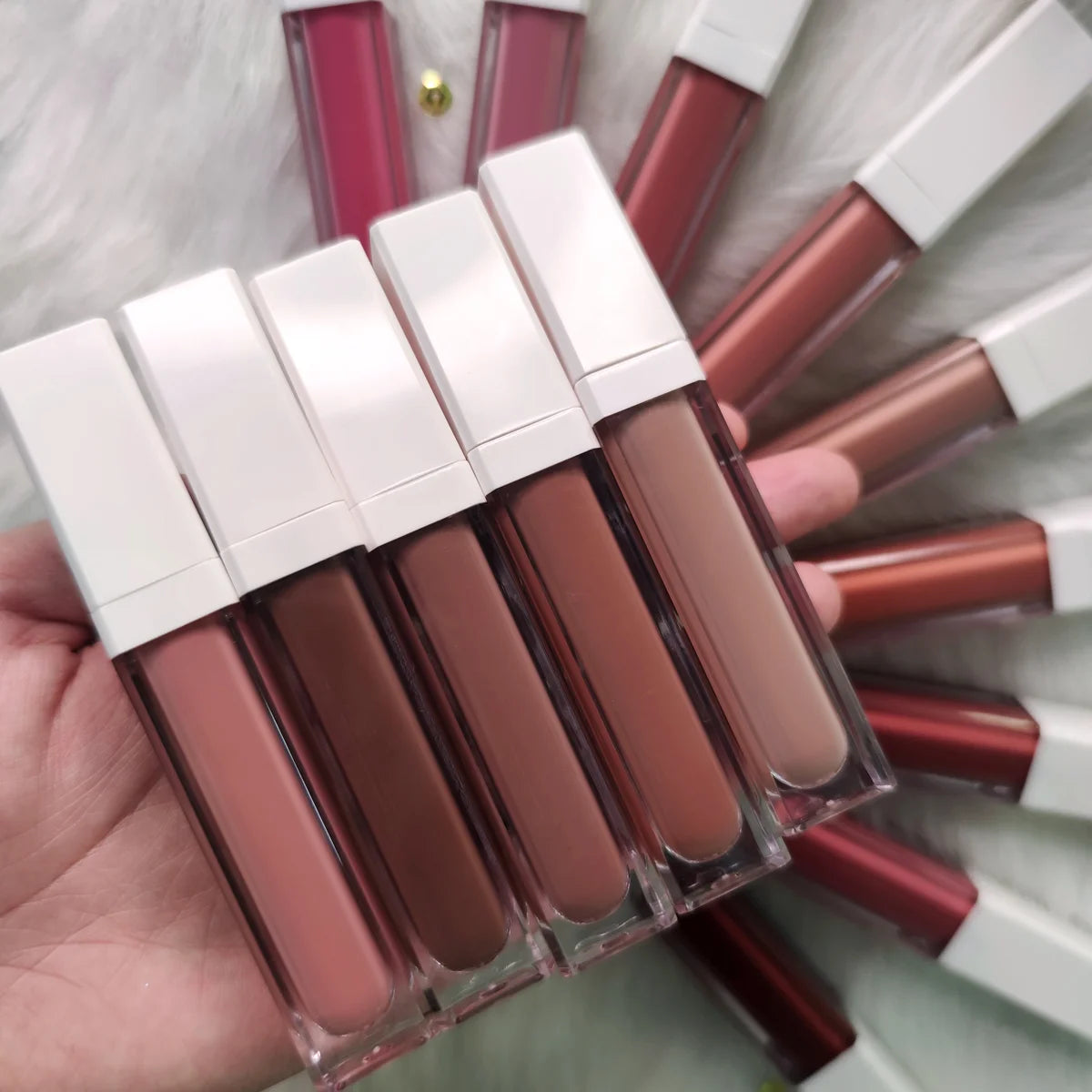 waterproof white tube package long lasting liquid lipstick make your brand nude matte lip gloss