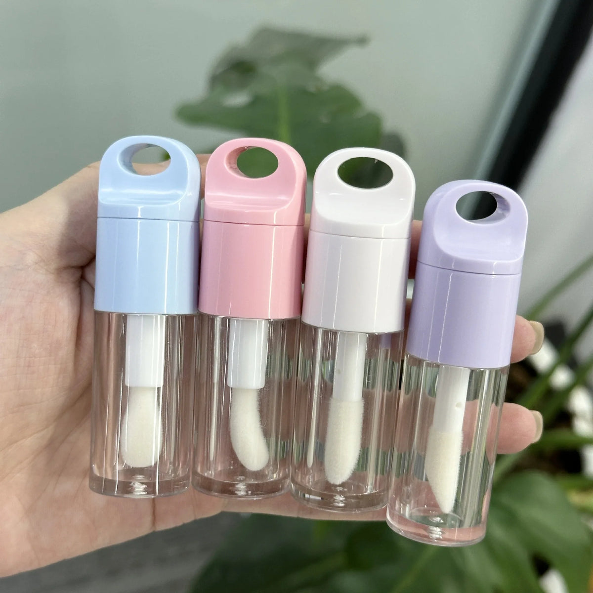 6ml containers 5ml cosmetics packaging 4ml pink lip oil clear tube big brush key chain ball heart shape lipgloss lip glo