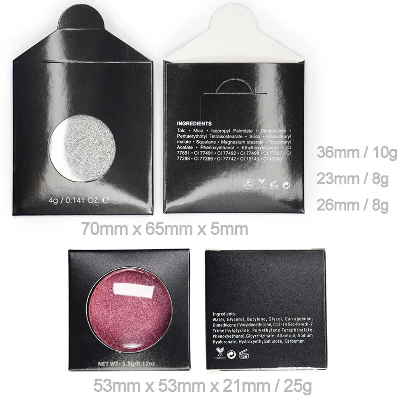 eyeshadow cosmetic sleeve envelop packaging black 36 26 23mm square paper eyeshadow palette box for single eyeshadow