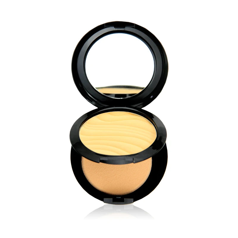 black container face makeup 5 colors oil control long lasting waterproof matte pressed powder with puff