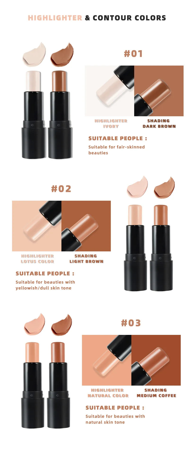 double sided highlighter and bronzer stick face makeup long lasting waterproof cream highlighter contour stick