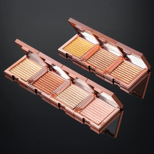 long lasting rose gold powder vegan highlight waterproof shimmer glitter highlighter palette makeup