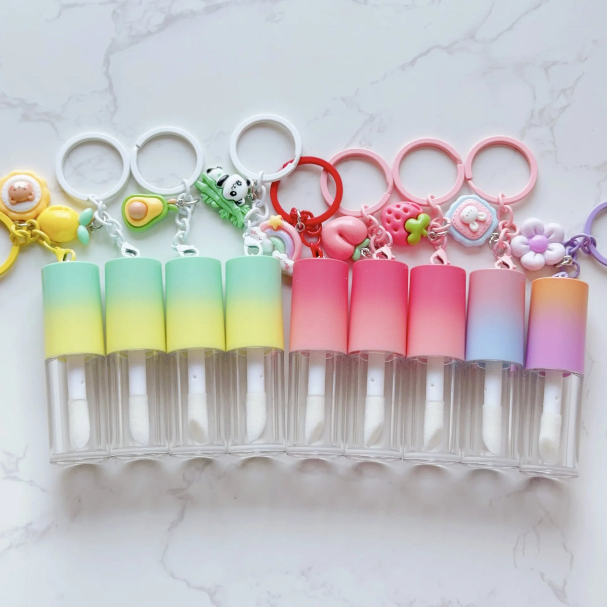 lipgloss tube cosmetics packaging plastic cute gradient color empty lip gloss oil lipstick tube with keychain