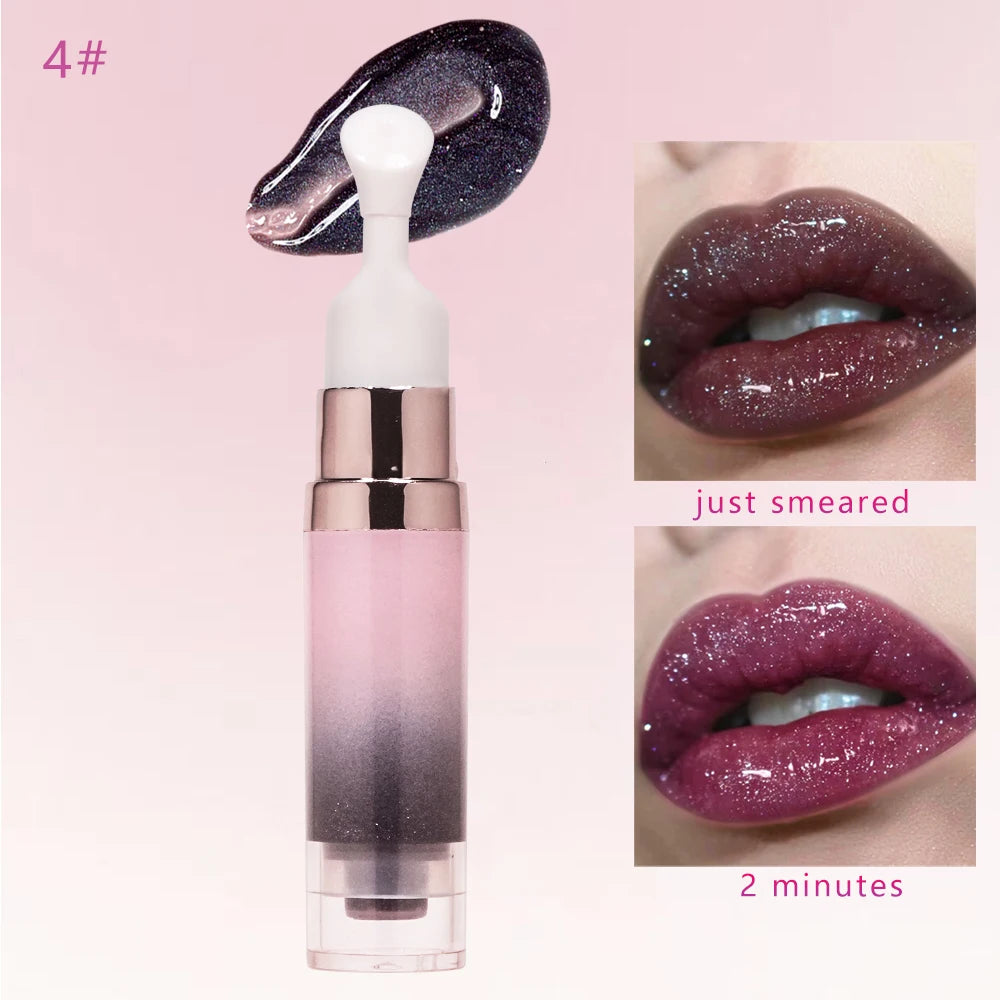 hydrating lip oil with metal ceramic applicator tube lips care makeup shimmer glossy color changing lip oil