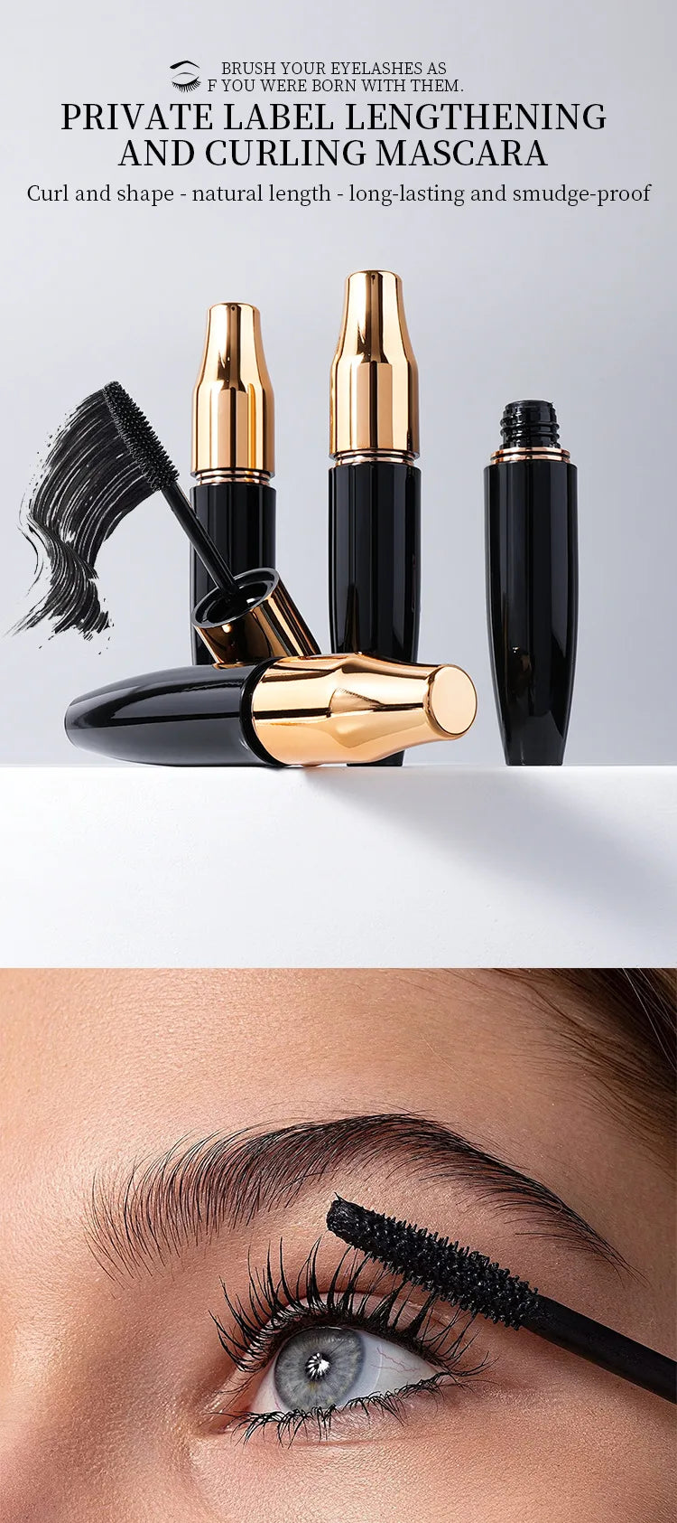 gold lid black mascara gel curly lengthening long lasting smudgeproof mascara mascara