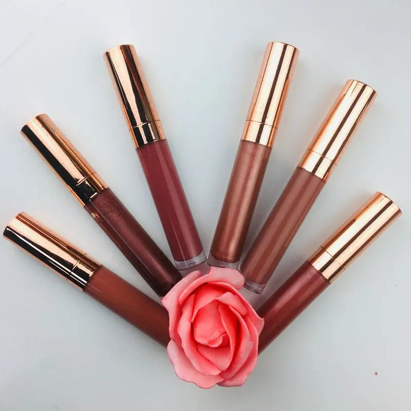 shiny gold tube vegan glossy lipgloss waterproof longlasting nude glitter lipgloss