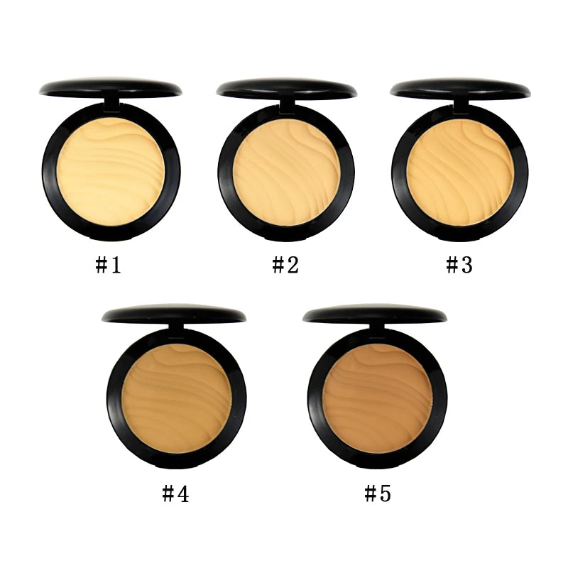 black container face makeup 5 colors oil control long lasting waterproof matte pressed powder with puff