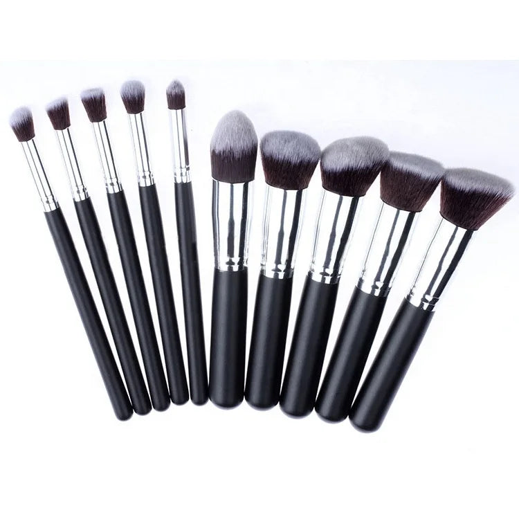 10pcs high quality make up black handle brushes luxury professional makeup brush set with bag
