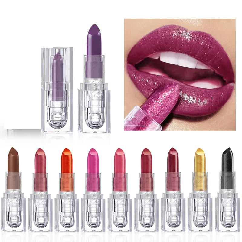makeup matte cream lipstick cruelty free crystal purple gold black pink color shimmer lipstick