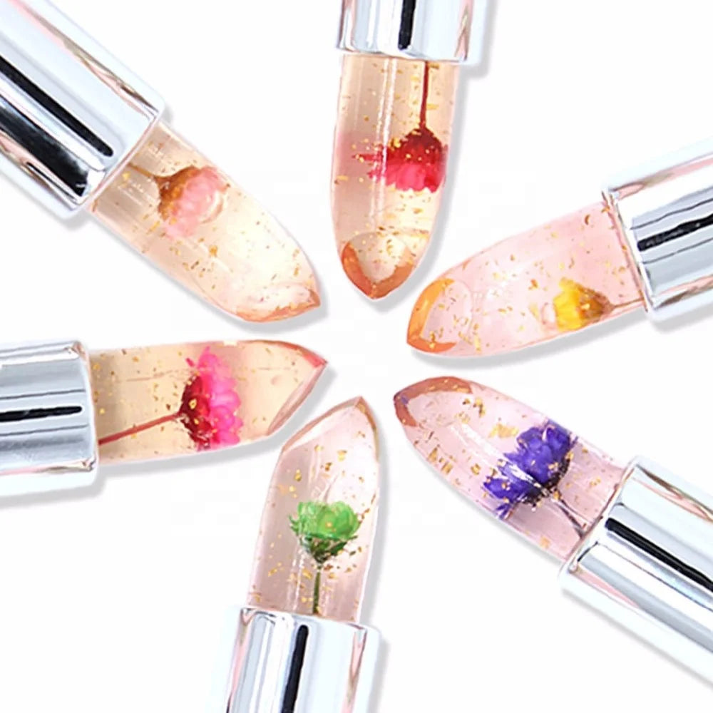 cosmetics moisturizer lip balm transparent lipsticks color changing jelly flower lipstick