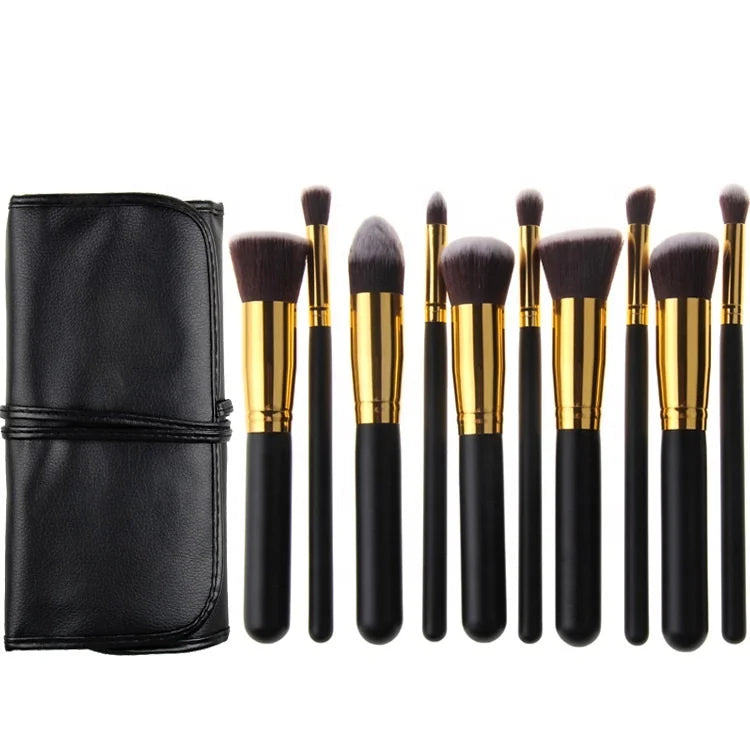 10pcs high quality make up black handle brushes luxury professional makeup brush set with bag