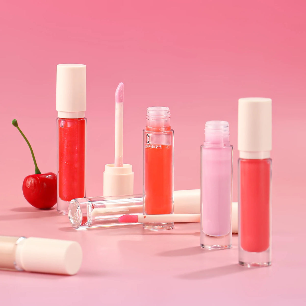 low moq lip makeup 58 colors fruit diamond round tube lip gloss transparent vegan matte lip gloss