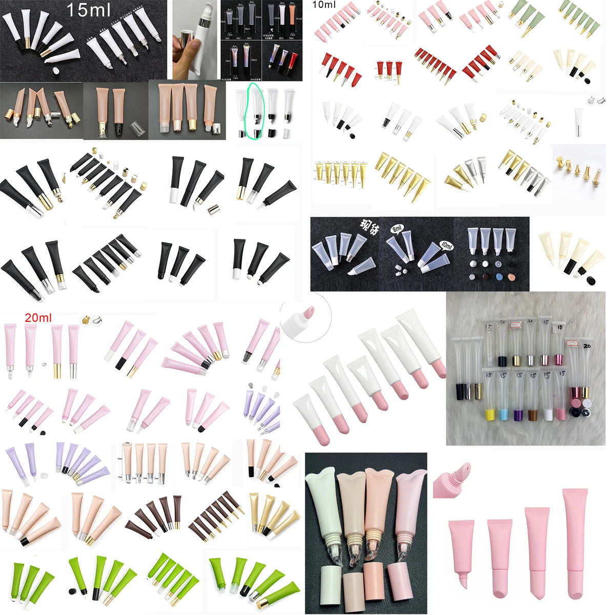empty 15ml plastic clear lip balm bottle packaging 15 ml lipgloss squeeze tube for lip gloss with gold silver top cap