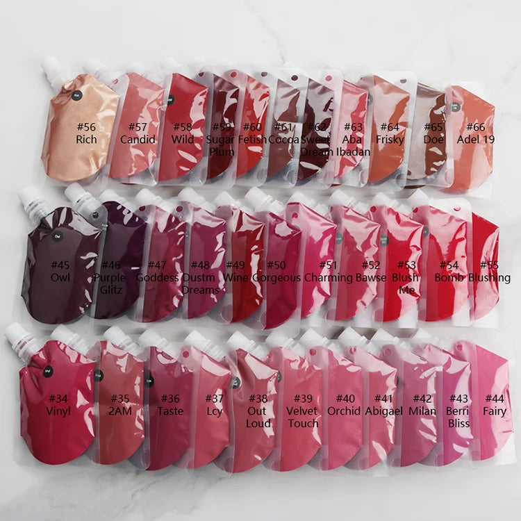 hot selling 50ml lip gloss base matte liquid lipstick in plastic bag or bottle vegan glossy waterproof lipgloss base