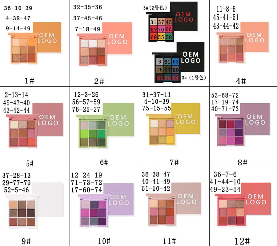 eye makeup 9 colors square pane diy eyeshadow palette high pigment shimmer matte glitter eye shadow palette