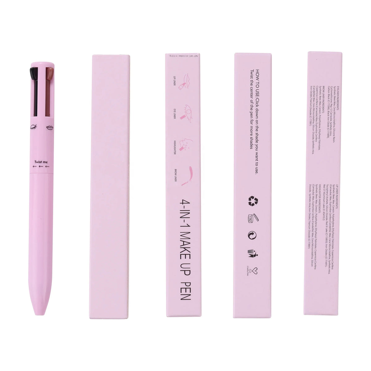 4in1 make up pen rotatable lipliner highlighter eyeliner eyebrow pencil cruelty free