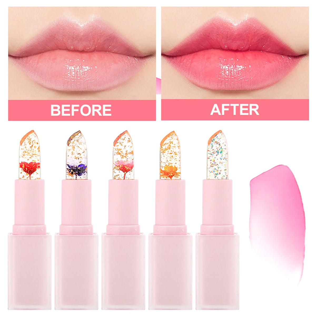 5 colors flower color changing lipstick naturally nourishing moisturizing long lasting lip balm
