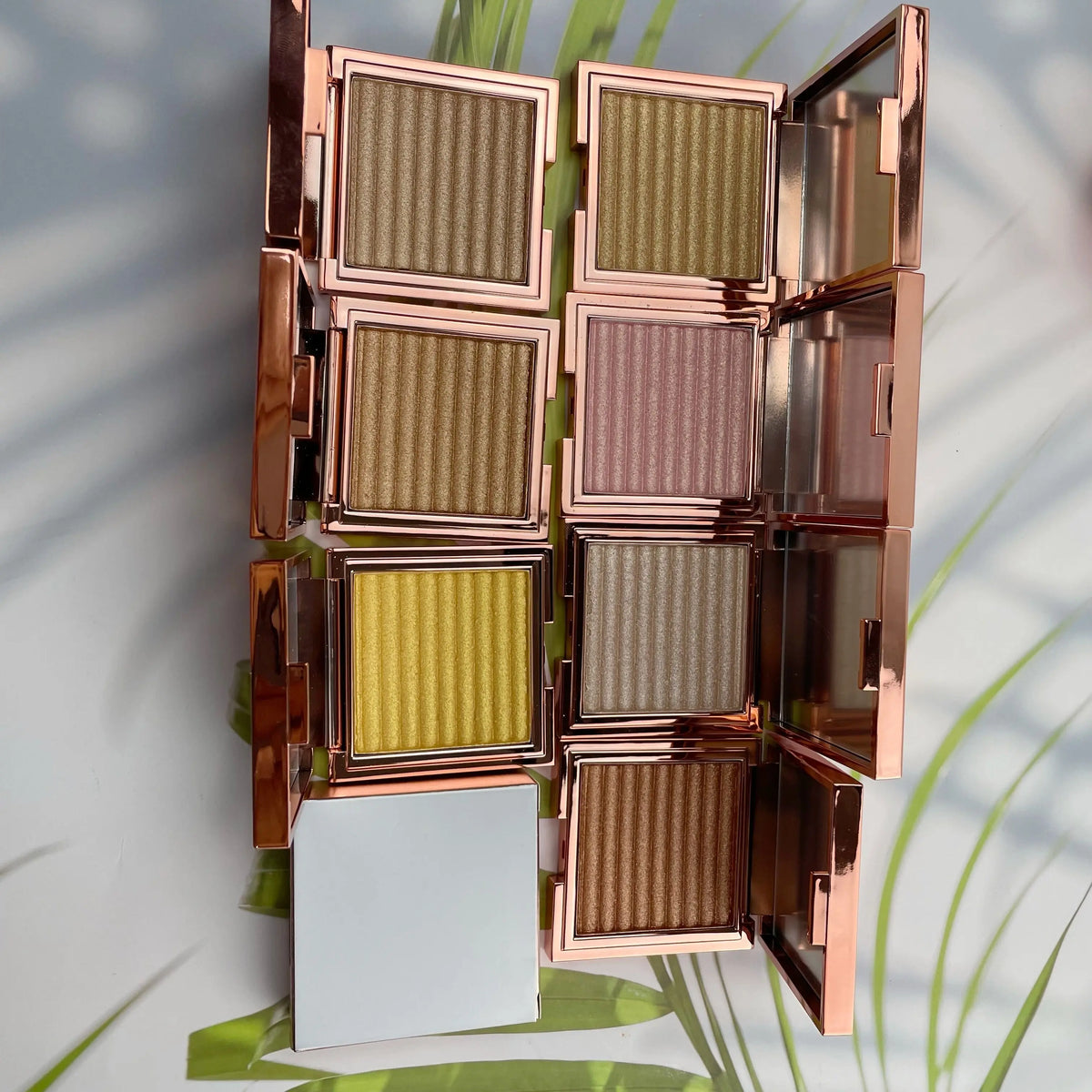 long lasting rose gold powder vegan highlight waterproof shimmer glitter highlighter palette makeup