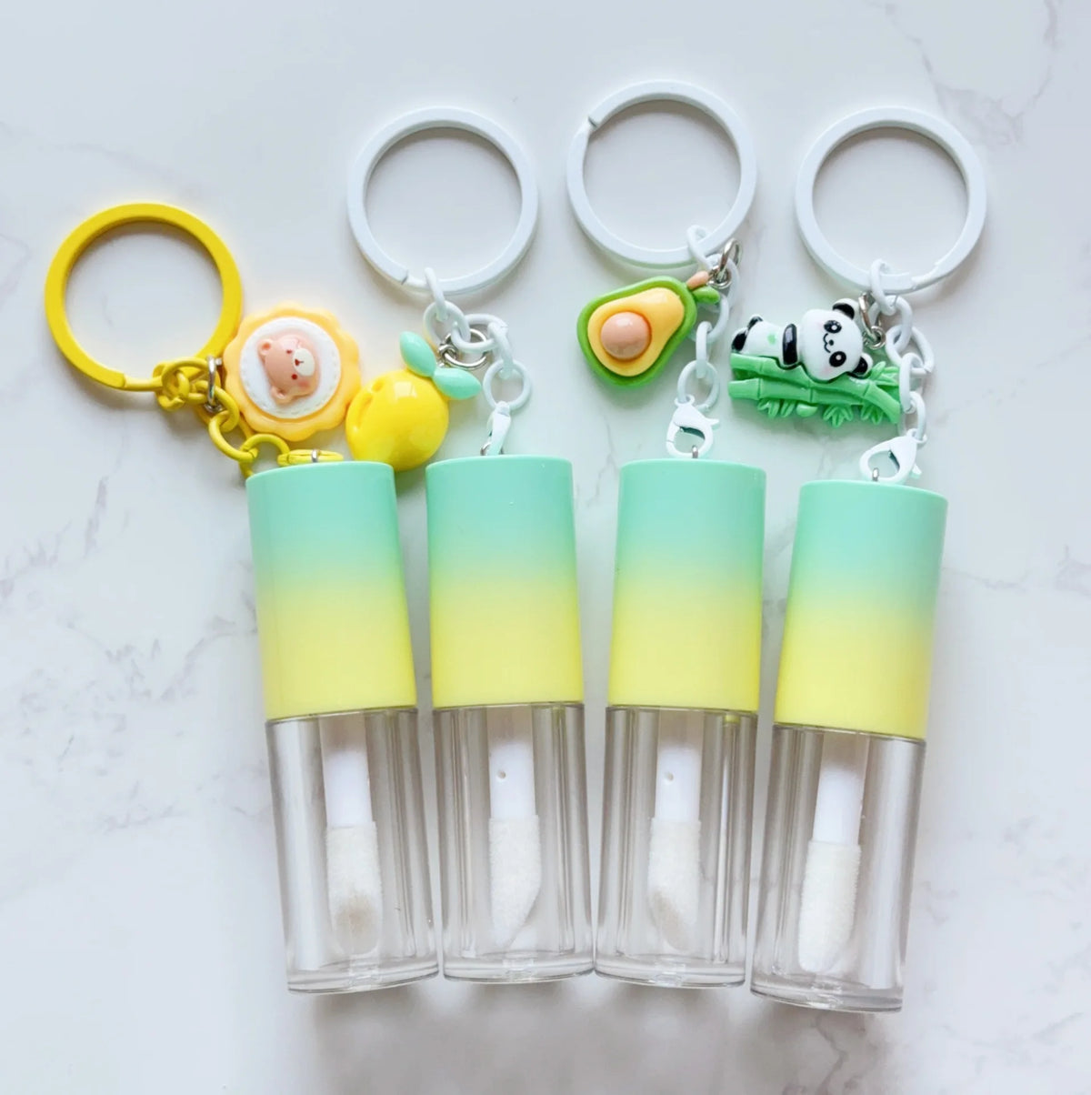 lipgloss tube cosmetics packaging plastic cute gradient color empty lip gloss oil lipstick tube with keychain