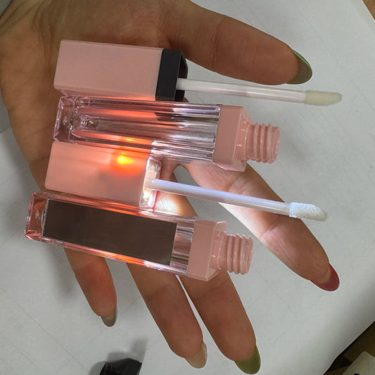 led 7ml fast delivery lip gloss tube with brush new arrival pink mirror lip gloss tube with light and mirror