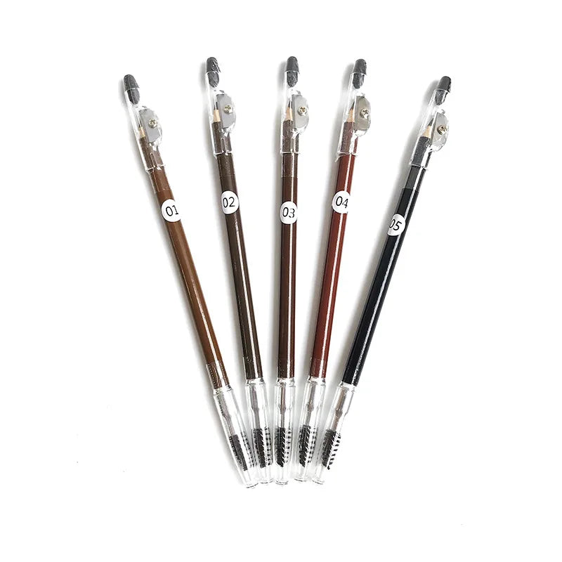 5 colors manufacturer vegan 2 in 1 waterproof wooden eyebrow pencil with sharpener