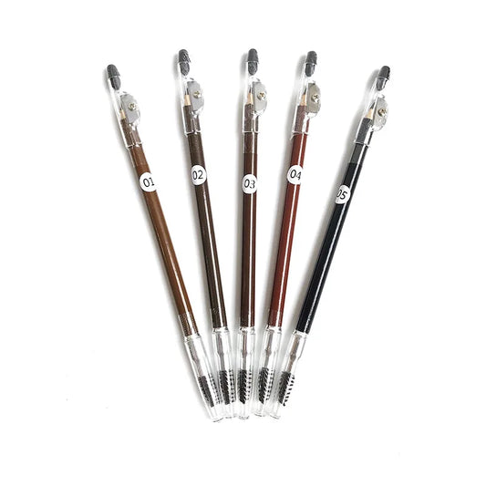 5 colors manufacturer vegan 2 in 1 waterproof wooden eyebrow pencil with sharpener