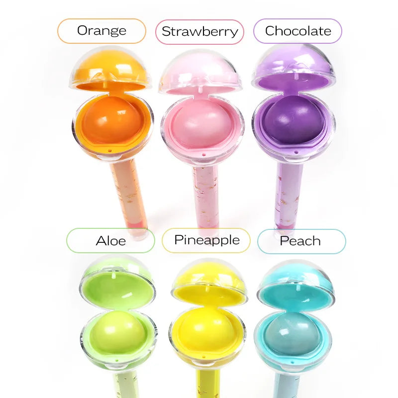 lip care products magic color hydrating tinted clear color changing lip oil 2-in-1 pink lollipop round ball chapstick li