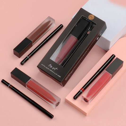 2 in 1 lip kit black pencil liquid lipstick long lasting vegan long lasting matte lipstick lip liner set