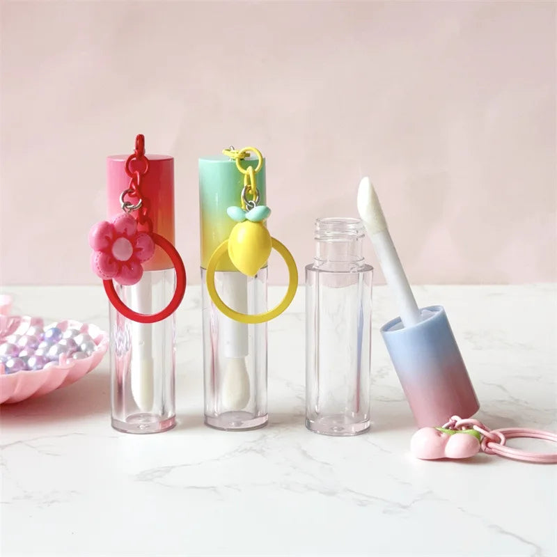 lipgloss tube cosmetics packaging plastic cute gradient color empty lip gloss oil lipstick tube with keychain