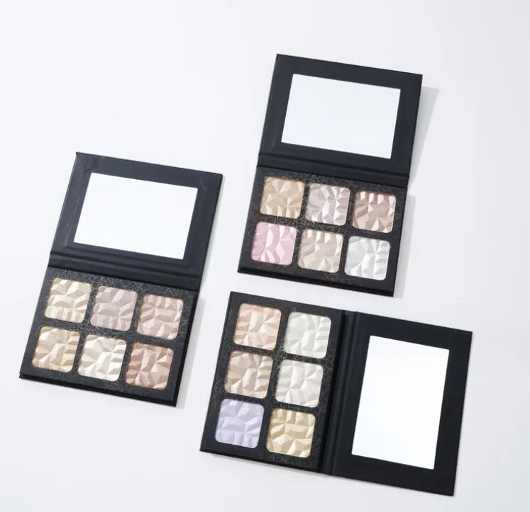 pressed powder illuminator highlighter palette 6-shade highlighter bronzer for face body makeup with glowing effect