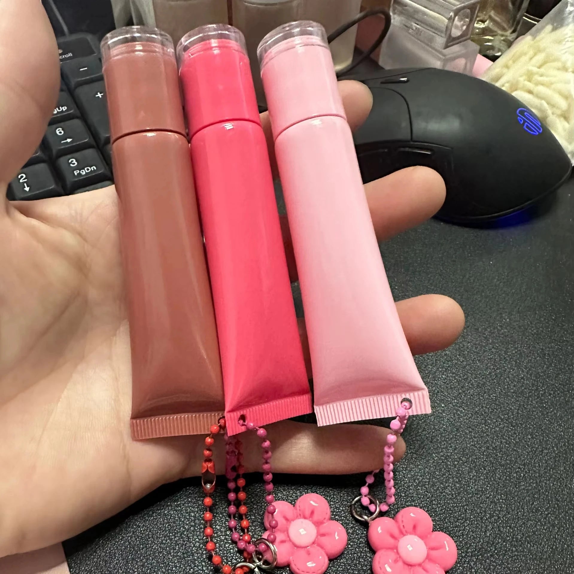 Empty plastic squeeze lip balm tubes
